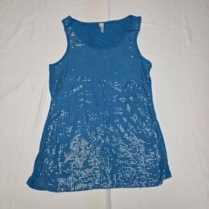 Blue Sequin Sleeveless Top Rayon